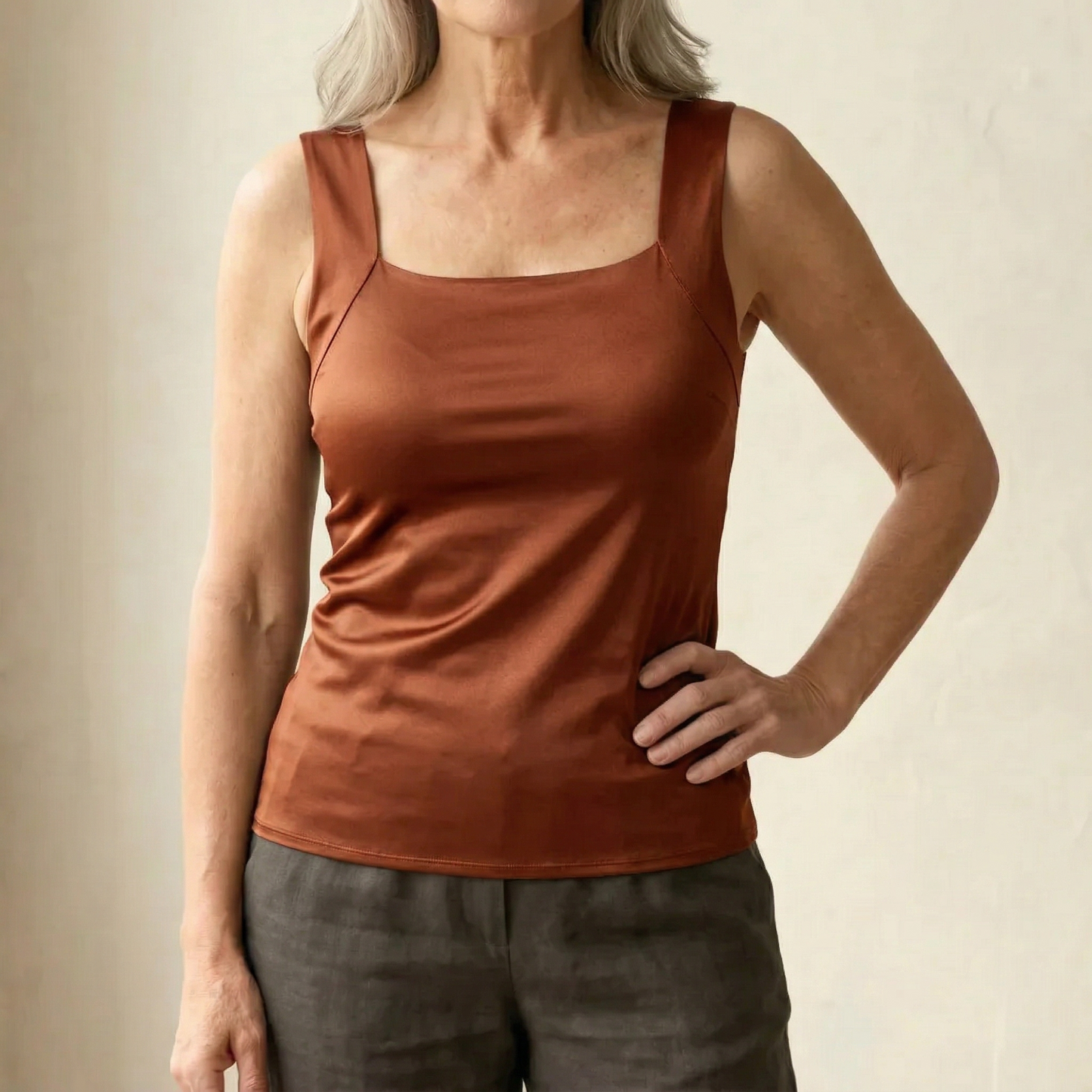 Women's Square Neck Tank Top | with Built-In Bra