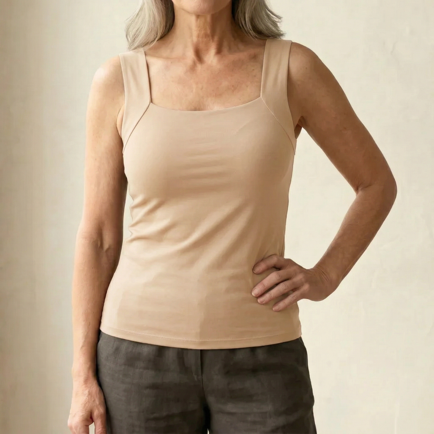 Women's Square Neck Tank Top | with Built-In Bra