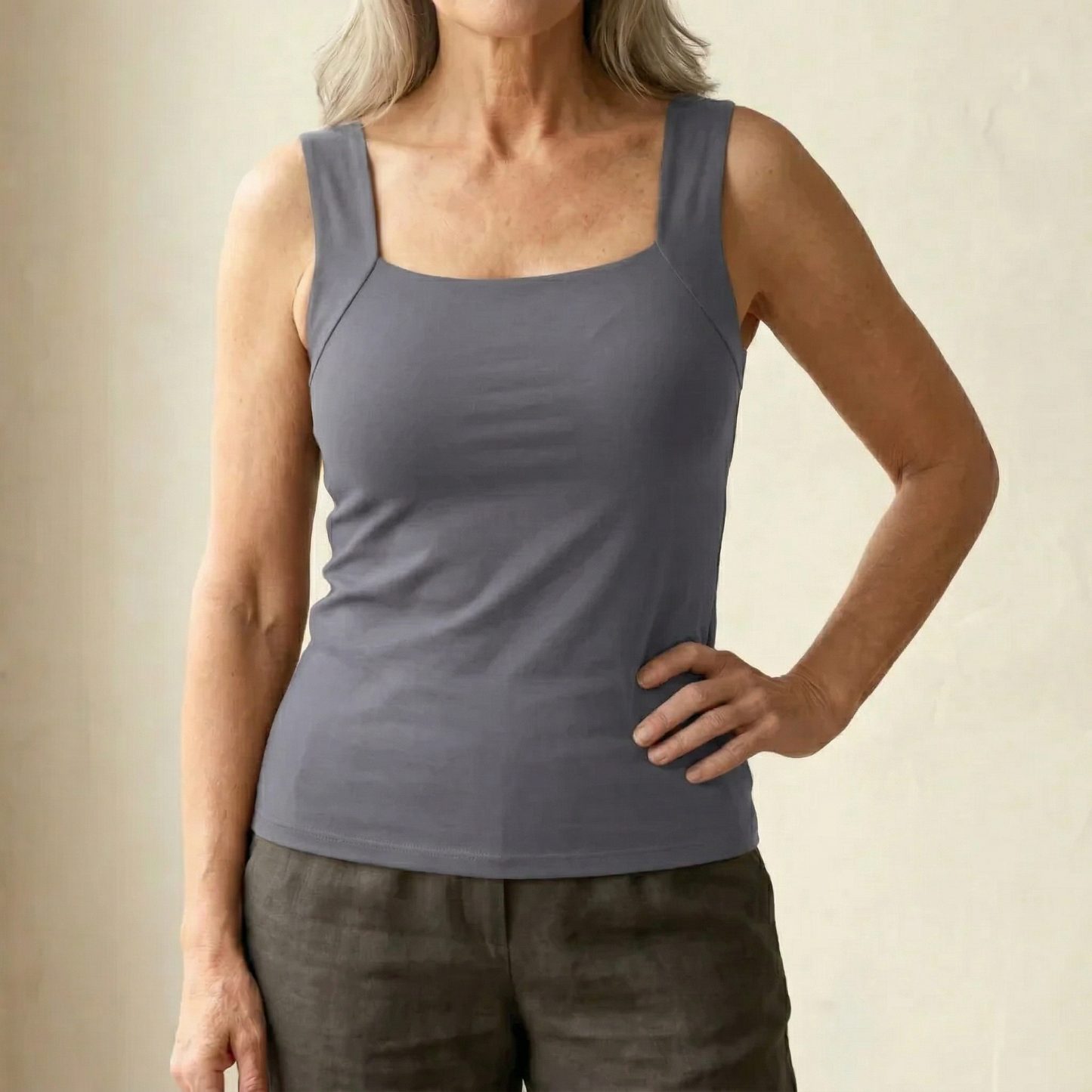Women's Square Neck Tank Top | with Built-In Bra