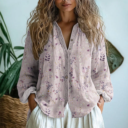 Women’s Boho V-Neck Printed Blouse | Long Sleeve