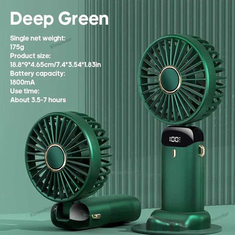 3-in-1 Mini Fan | LED Display | 5 Speed Settings | Battery with Power Bank Function | Portable & Standable