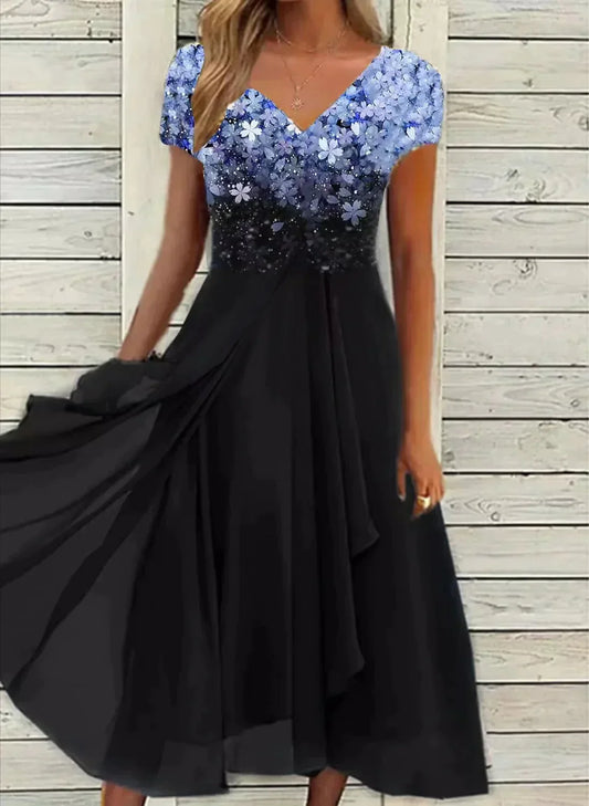 Women's V-Neck Evening Dress | Short Sleeve