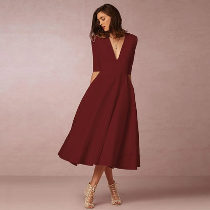 Women's V-Neck Wedding Guest Dress | Midi