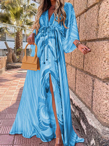Women's Boho Style V-Neck Maxi Dress | with Front Slit