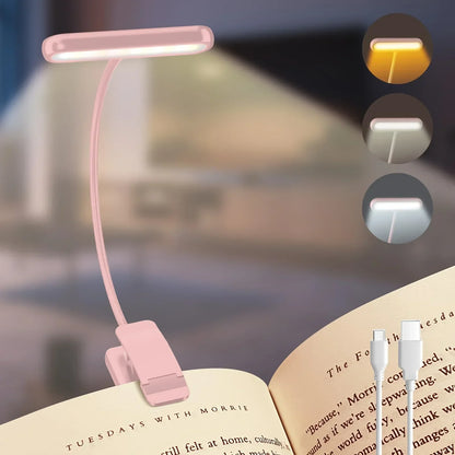 Flexible Reading Lamp | USB Rechargeable | 3 Light Colors & Dimmable | Clip-On with Flexible Arm