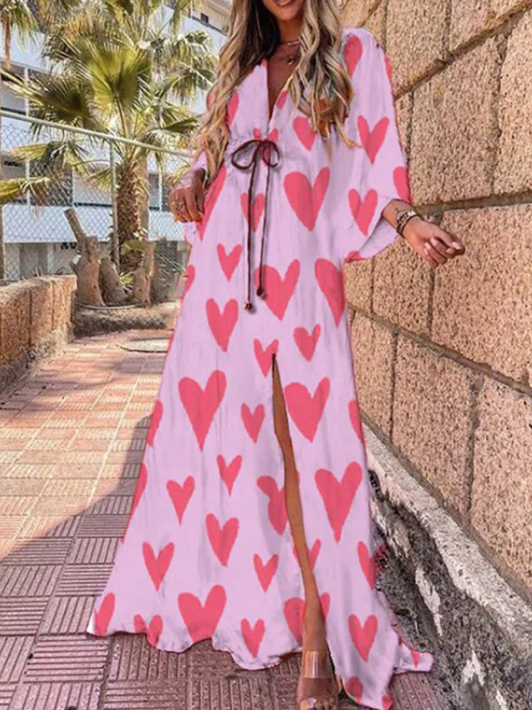Women's Boho Style V-Neck Maxi Dress | with Front Slit