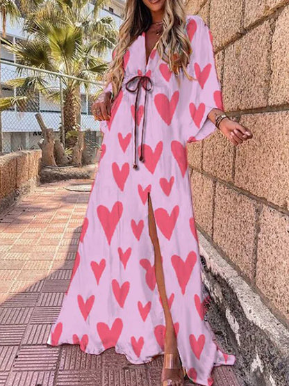 Women's Boho Style V-Neck Maxi Dress | with Front Slit