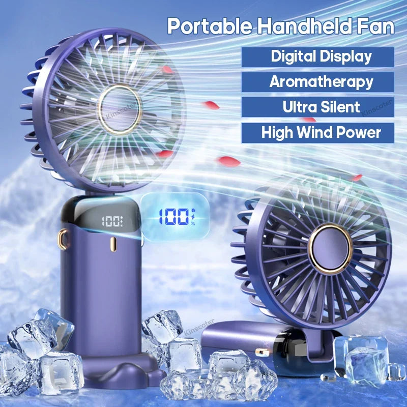 3-in-1 Mini Fan | LED Display | 5 Speed Settings | Battery with Power Bank Function | Portable & Standable