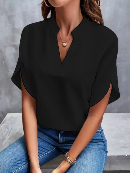 Women's V-Neck Short Sleeve Blouse | Work Office Top