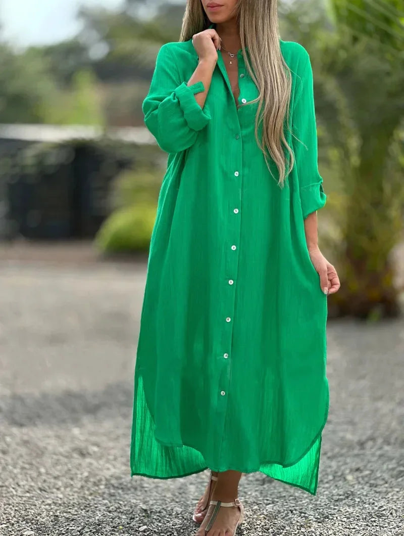 Women's Long Sleeve Summer Shirt Dress | Maxi
