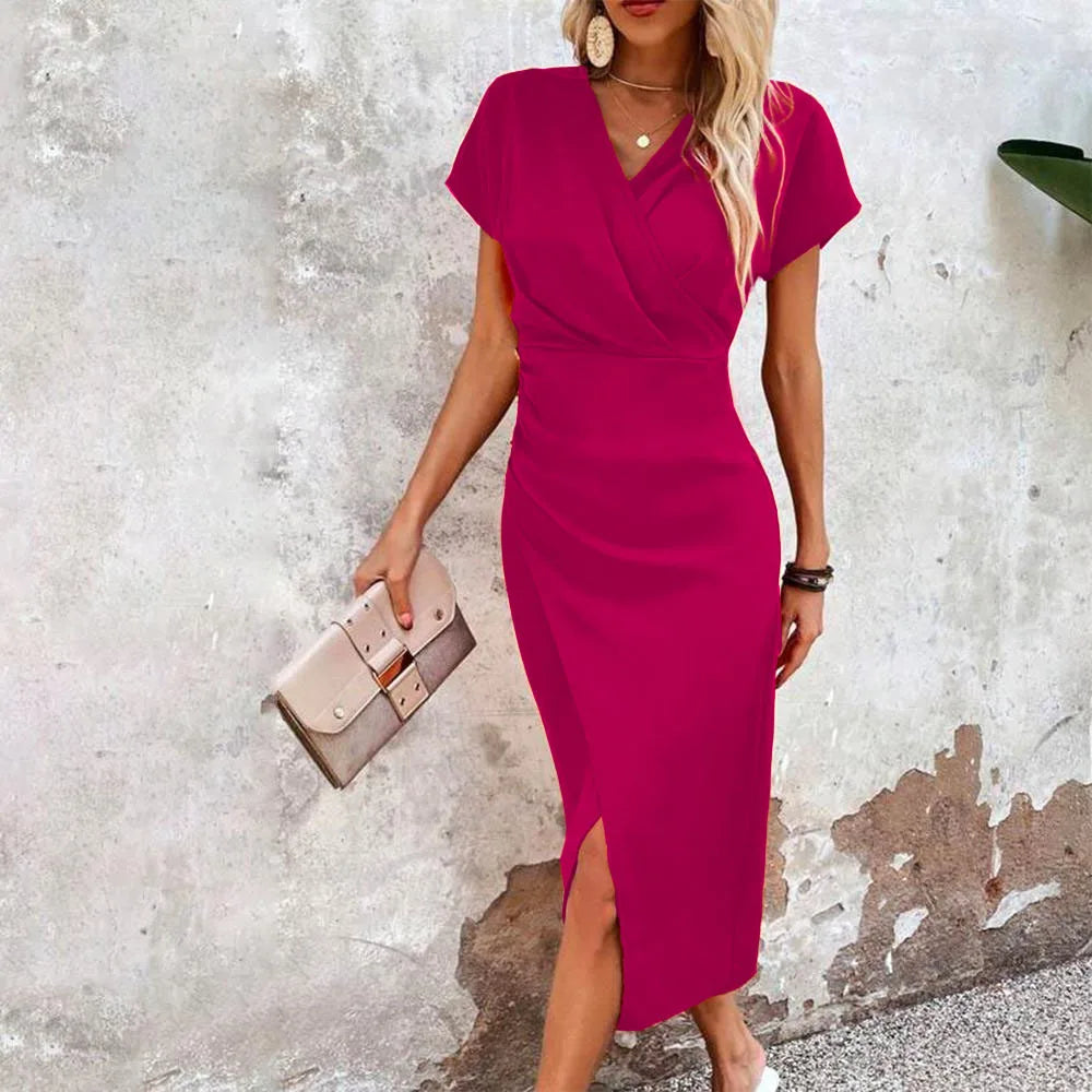 Women's Wrap V-Neck Evening Dress | Midi