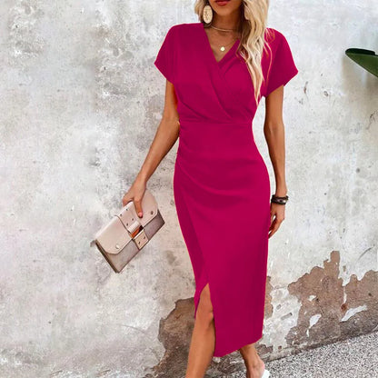 Women's Wrap V-Neck Evening Dress | Midi
