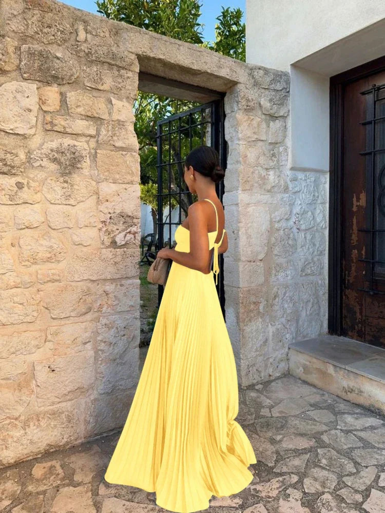 Women's Pleated Halter Neck Dress | Maxi