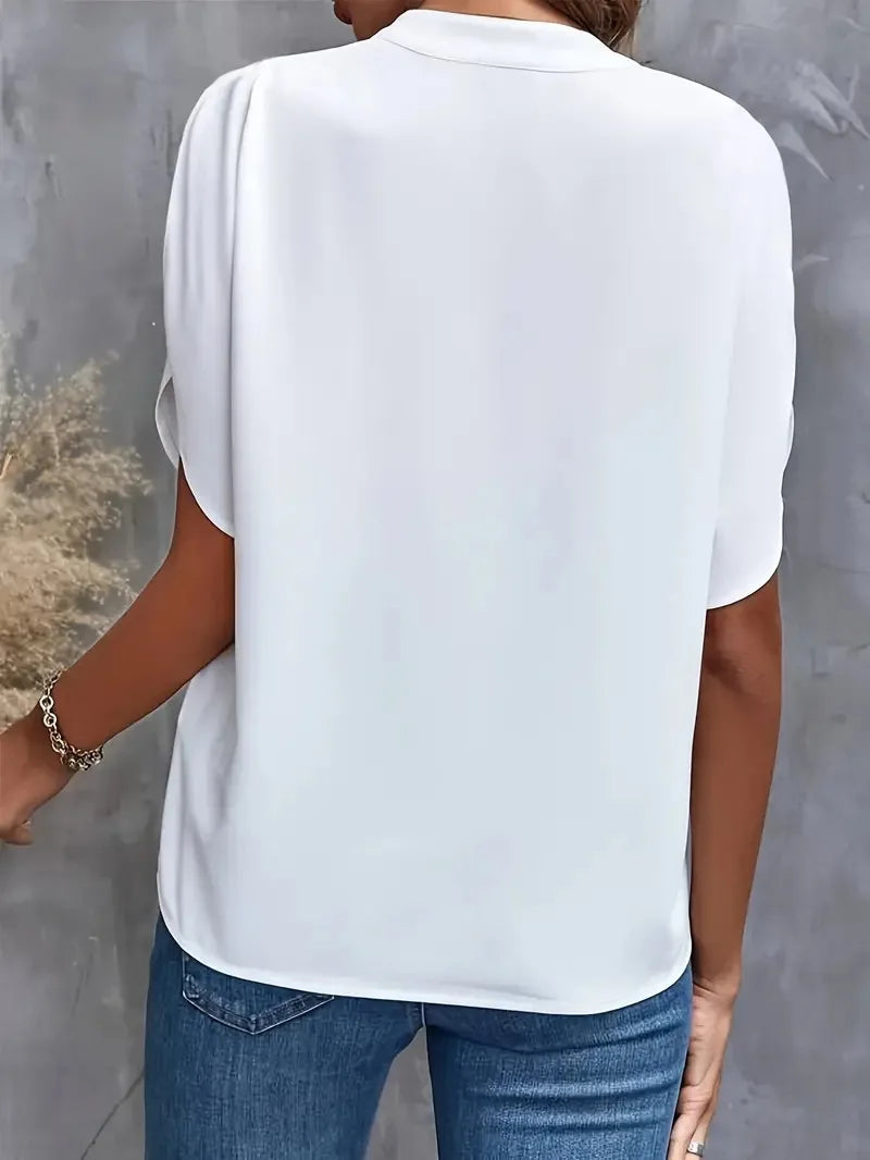 Women's V-Neck Short Sleeve Blouse | Work Office Top