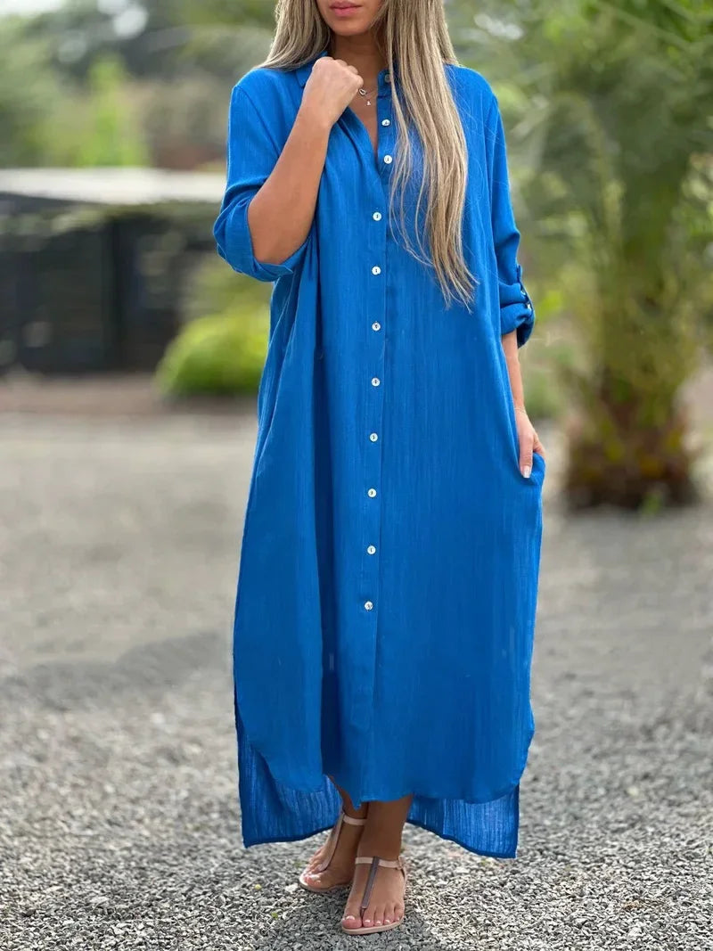 Women's Long Sleeve Summer Shirt Dress | Maxi