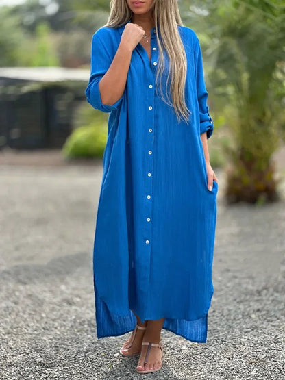 Women's Long Sleeve Summer Shirt Dress | Maxi