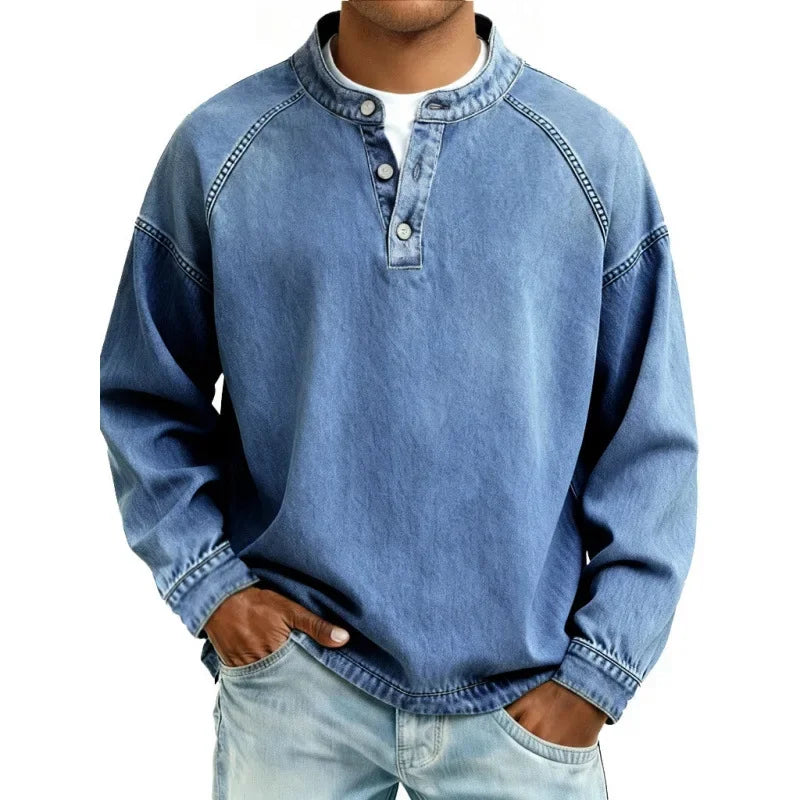 Men's Vintage Washed Henley Shirt | Long Sleeve