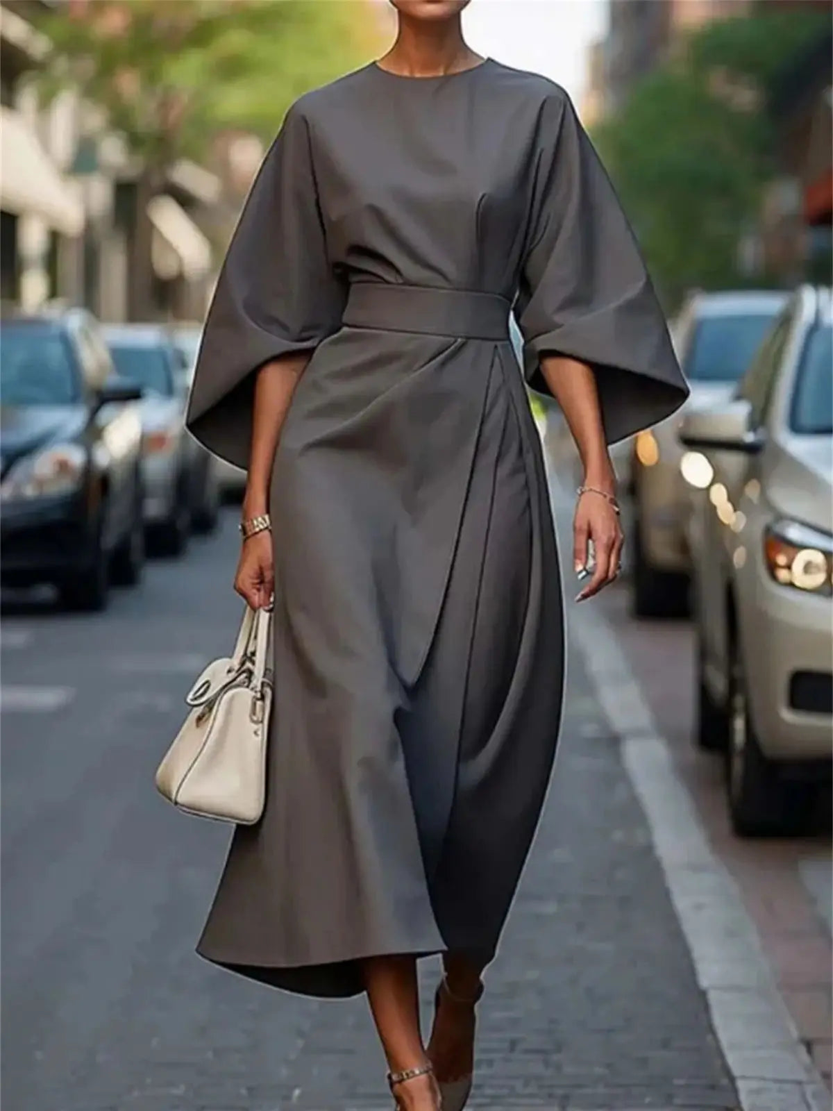 Women's Formal Midi Dress | with Lantern Sleeves