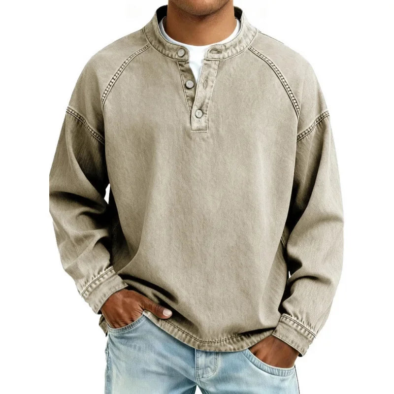 Men's Vintage Washed Henley Shirt | Long Sleeve