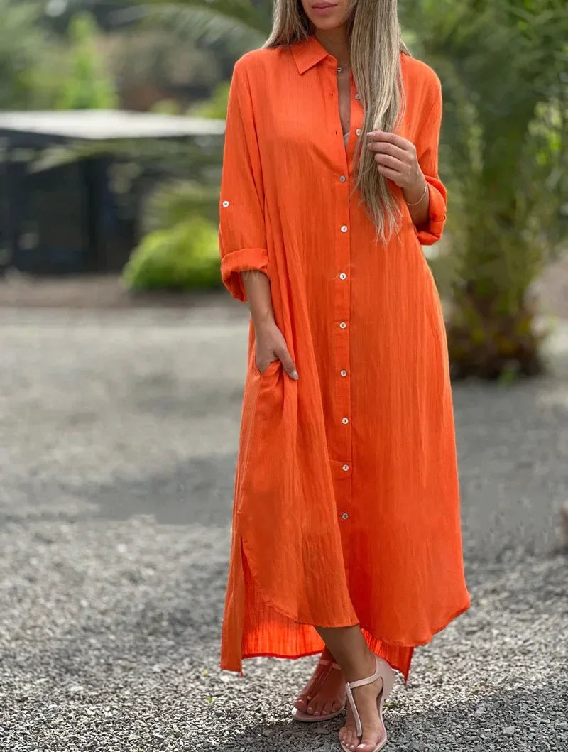 Women's Long Sleeve Summer Shirt Dress | Maxi