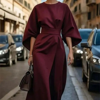 Women's Formal Midi Dress | with Lantern Sleeves