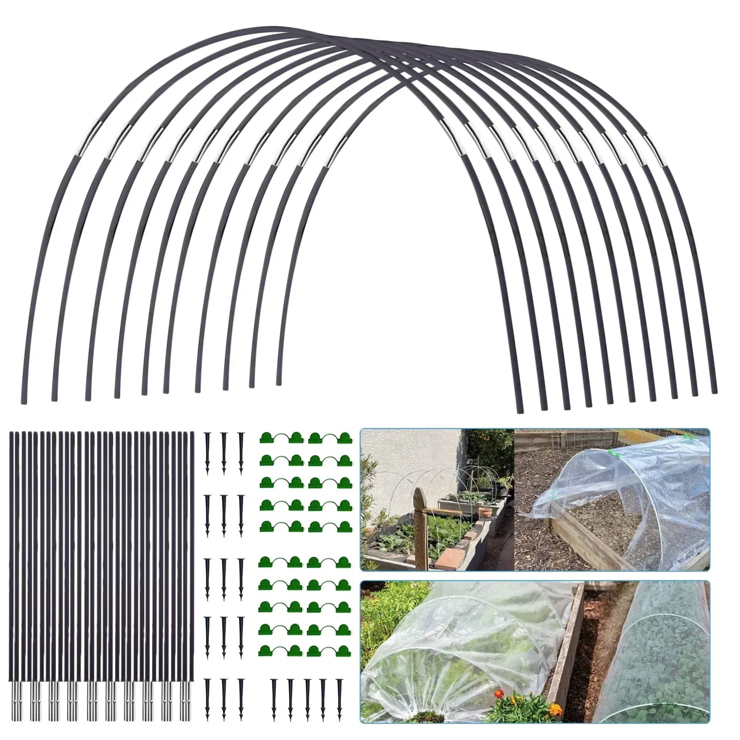 Fiberglass Garden Arch Set | DIY Plant Tunnel for Raised Beds & Cold Frames | Rust-Free & Reusable | Includes Connectors