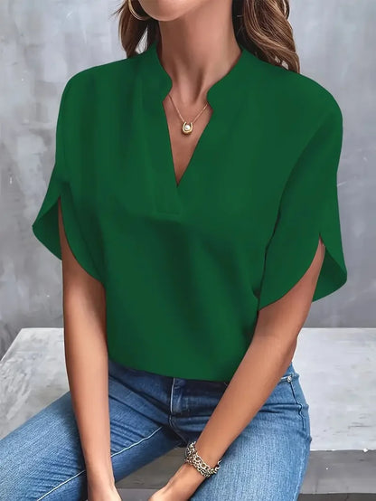 Women's V-Neck Short Sleeve Blouse | Work Office Top