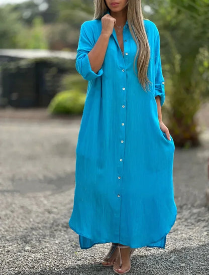 Women's Long Sleeve Summer Shirt Dress | Maxi