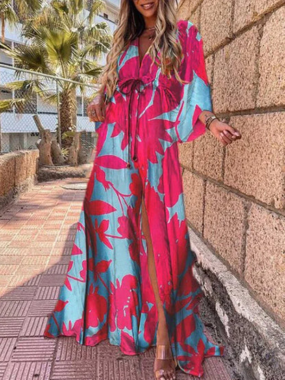 Women's Boho Style V-Neck Maxi Dress | with Front Slit