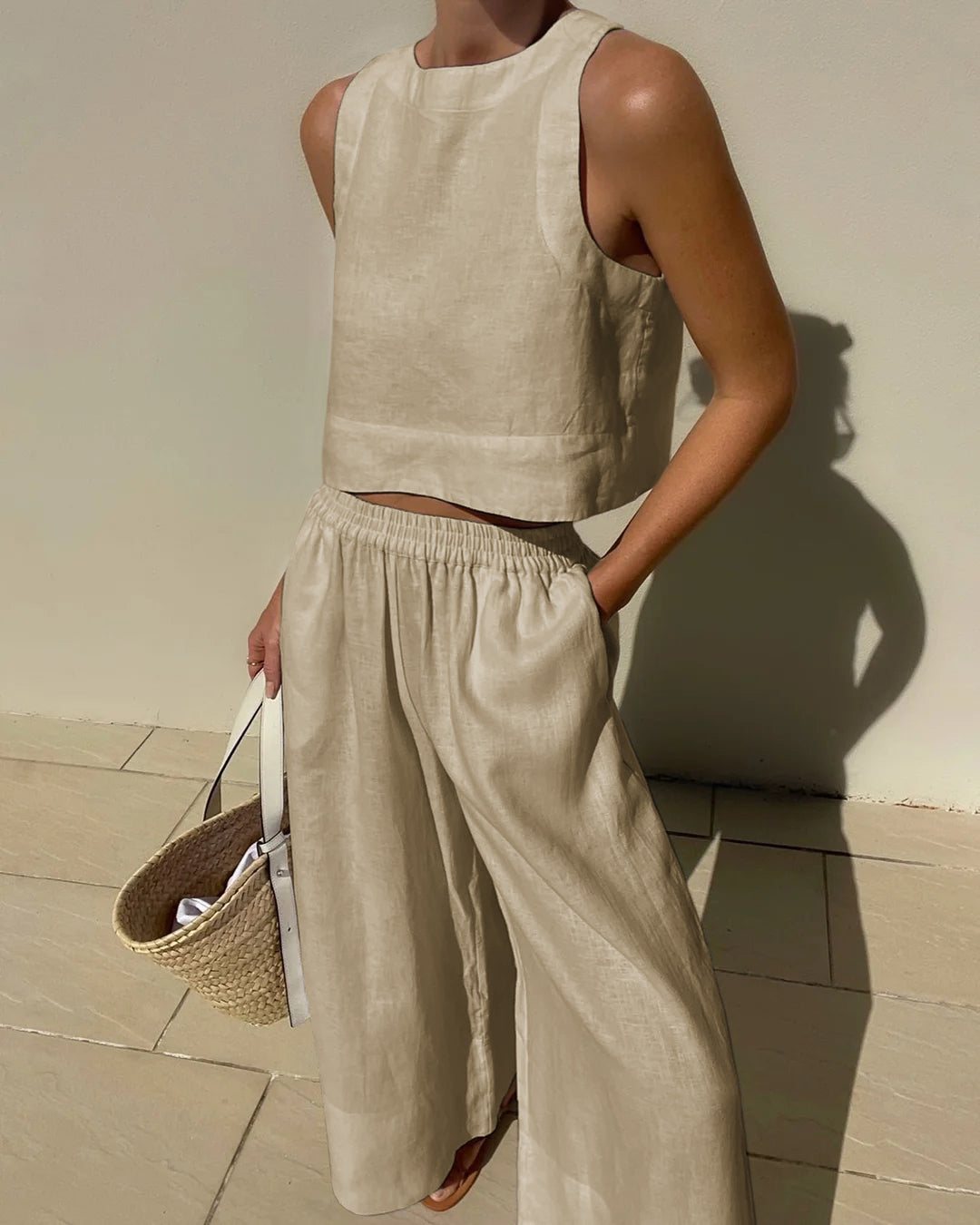 Women's Two-Piece Casual Matching Set | Cropped Top and Wide-Leg Trousers