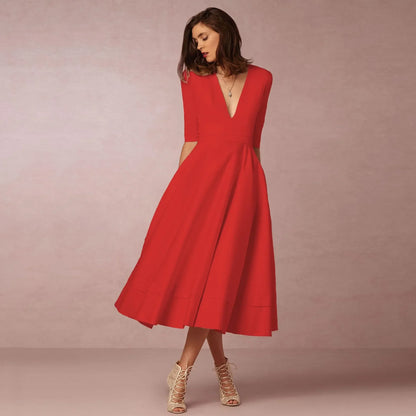 Women's V-Neck Wedding Guest Dress | Midi