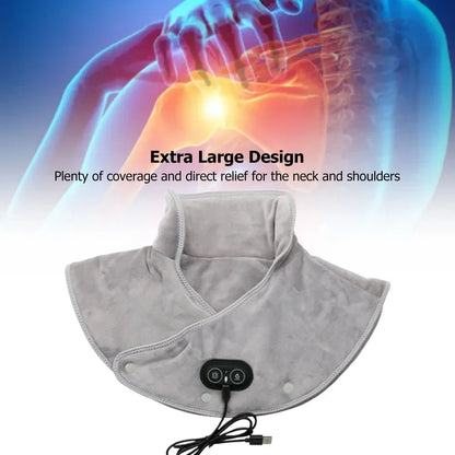 Heat Neck & Shoulder Massager | USB Heating Pad with Vibration | 3 Temperature Settings & Timer | Soft Plush Design
