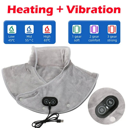 Heat Neck & Shoulder Massager | USB Heating Pad with Vibration | 3 Temperature Settings & Timer | Soft Plush Design