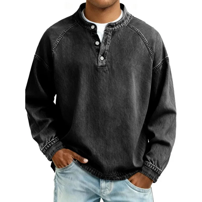 Men's Vintage Washed Henley Shirt | Long Sleeve