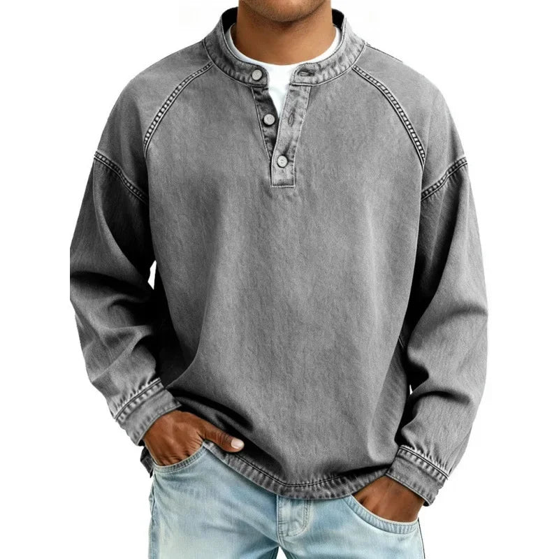 Men's Vintage Washed Henley Shirt | Long Sleeve