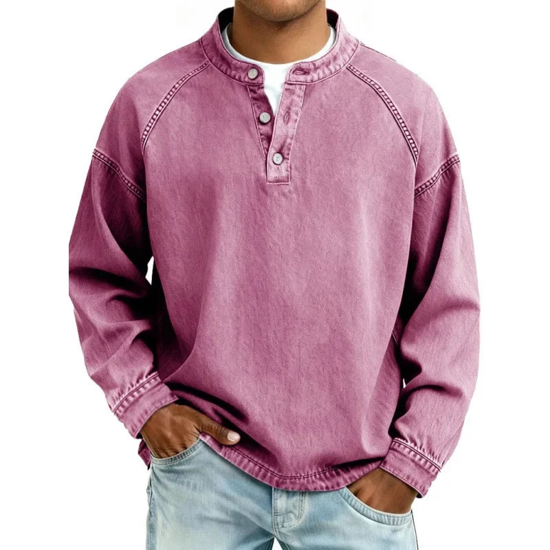 Men's Vintage Washed Henley Shirt | Long Sleeve