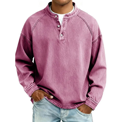 Men's Vintage Washed Henley Shirt | Long Sleeve