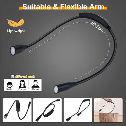 Rechargeable LED Neck Light | USB Powered | 3 Light Colors & Adjustable Brightness | Flexible & Portable Design