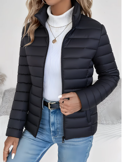 Women's Warm Winter Puffer Jacket | with Stand Collar