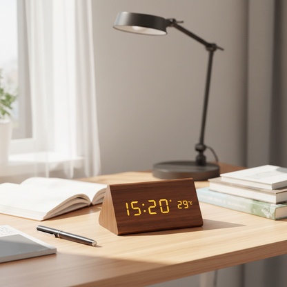 LED Wood Clock with Voice Control for Stylish Time Display