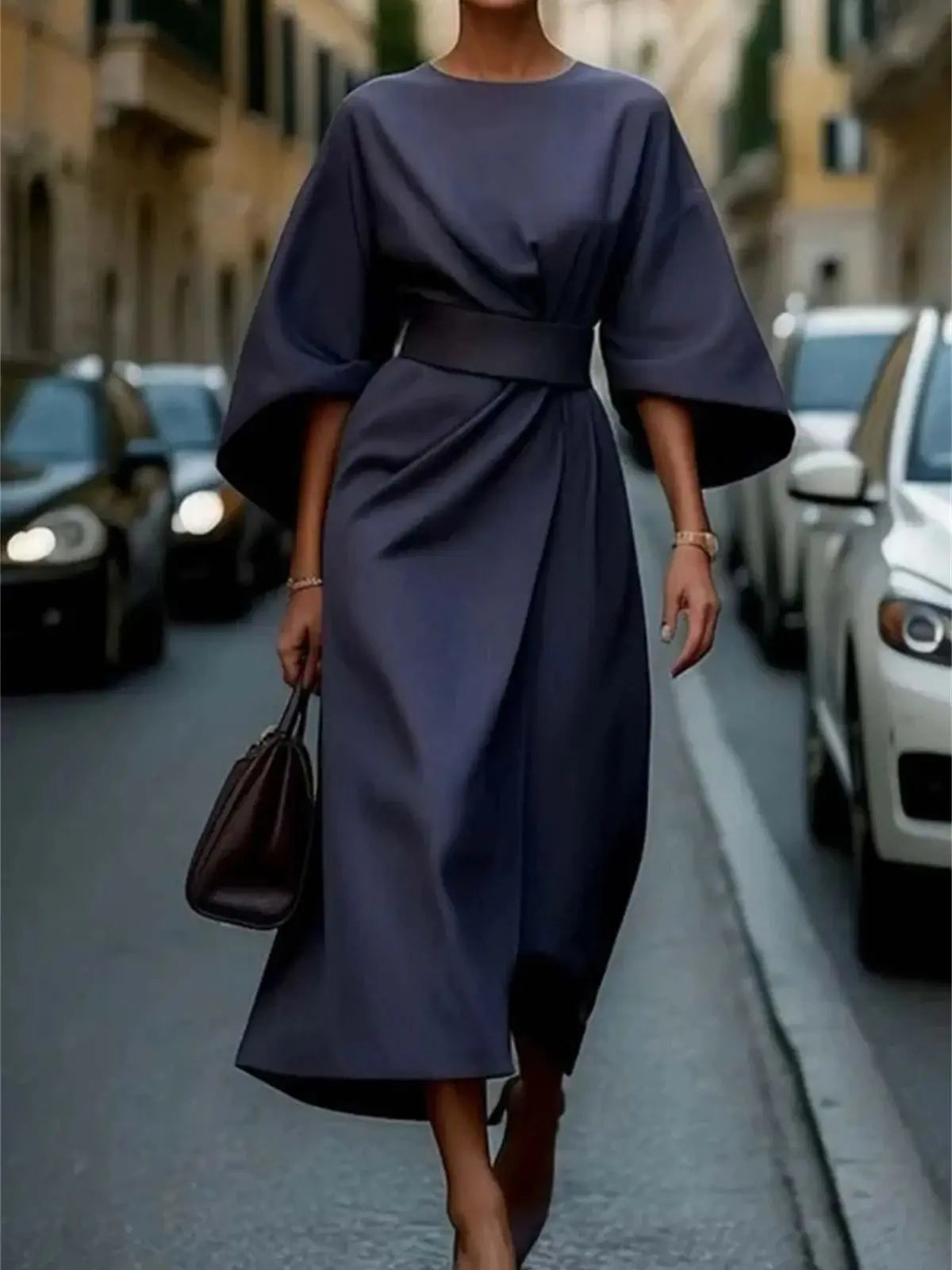 Women's Formal Midi Dress | with Lantern Sleeves