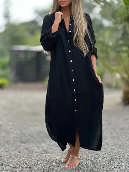 Women's Long Sleeve Summer Shirt Dress | Maxi