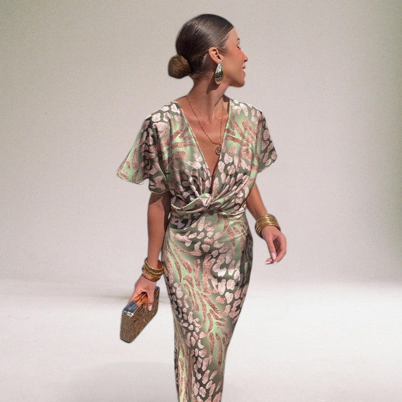 Women's Twisted Front Abstract Print Maxi Dress | V-Neck