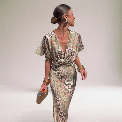 Women's Twisted Front Abstract Print Maxi Dress | V-Neck