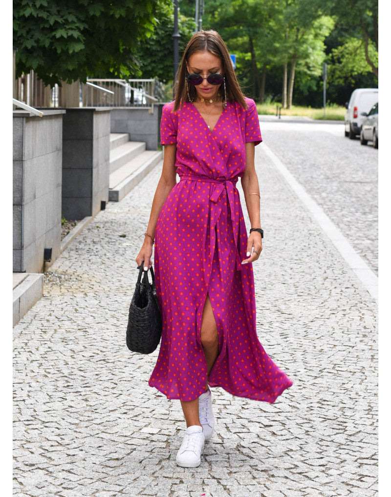 Women's V-Neck Short Sleeve Wrap Dress | Midi