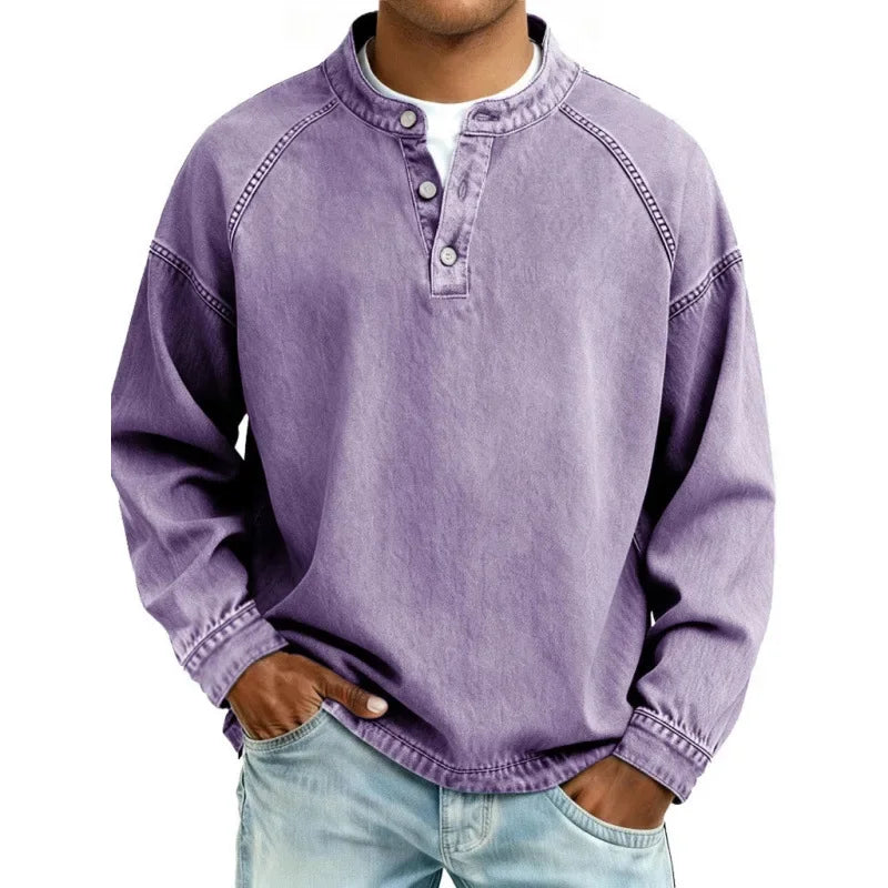Men's Vintage Washed Henley Shirt | Long Sleeve