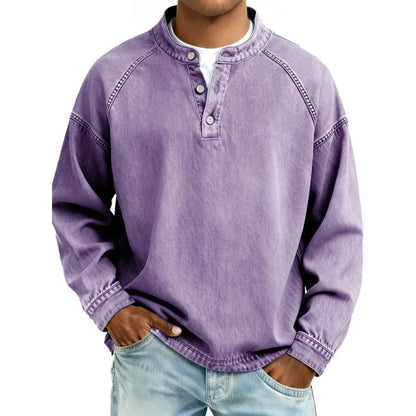 Men's Vintage Washed Henley Shirt | Long Sleeve