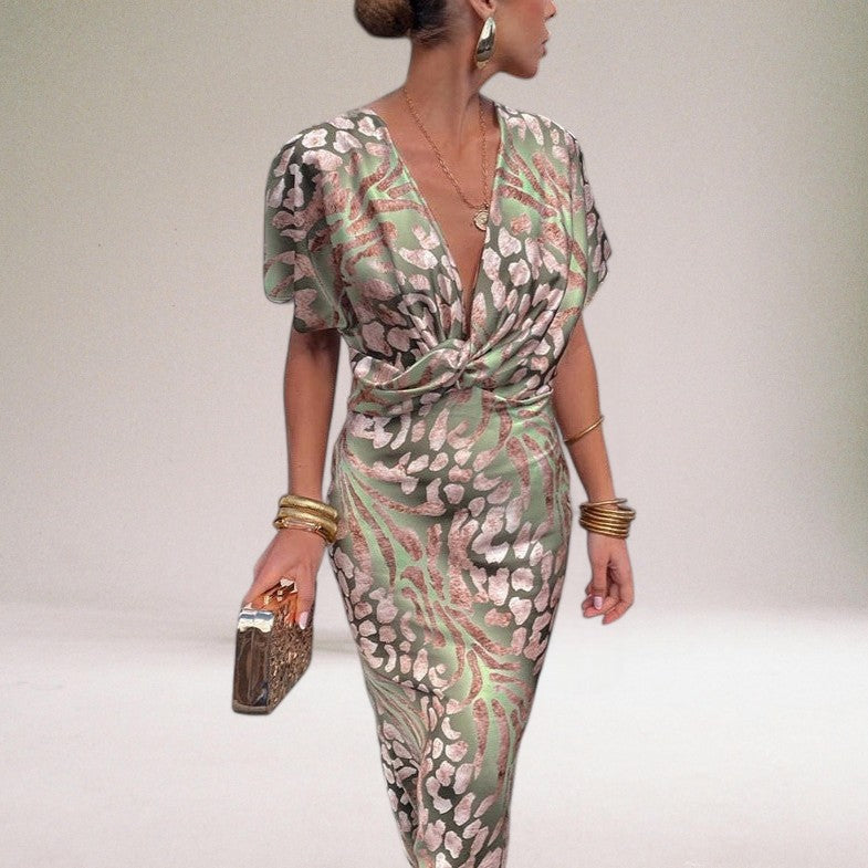 Women's Twisted Front Abstract Print Maxi Dress | V-Neck