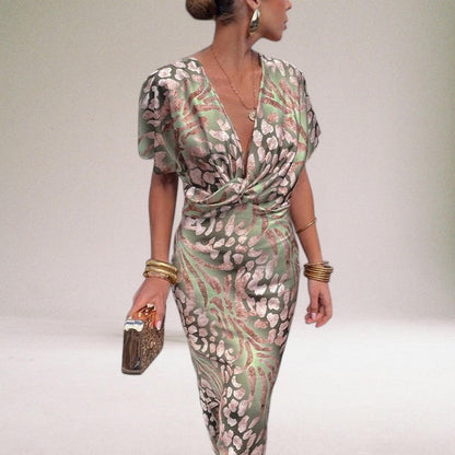 Women's Twisted Front Abstract Print Maxi Dress | V-Neck