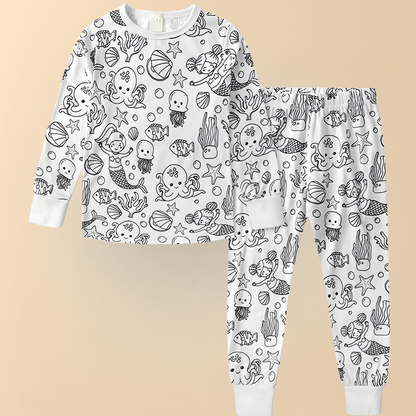 Children's Cotton Pajama Set with Christmas Painting Design